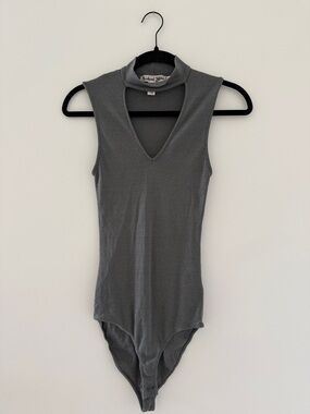 Michael Stars Olive Sleeveless V-Neck Mock Collar Bodysuit